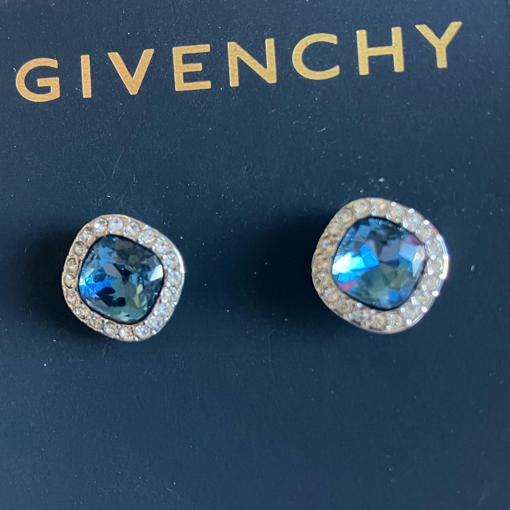 Givenchy Sapphire Blue and Silver Crystal Earrings